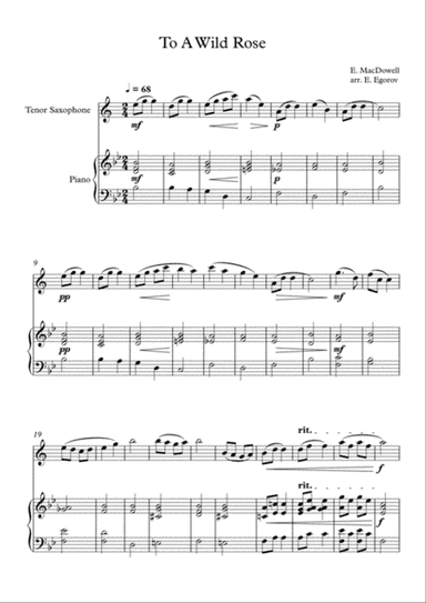 To A Wild Rose, Edward MacDowell, For Tenor Saxophone & Piano