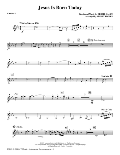 Jesus Is Born Today (arr. Marty Hamby) - Violin 2