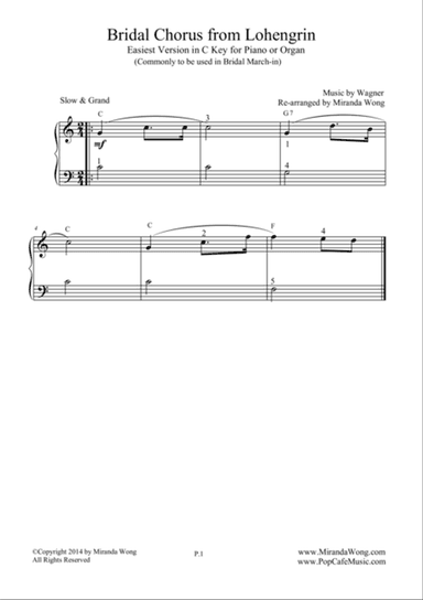 Bridal Chorus - Easiest Piano Version in C Key (Bridal March)