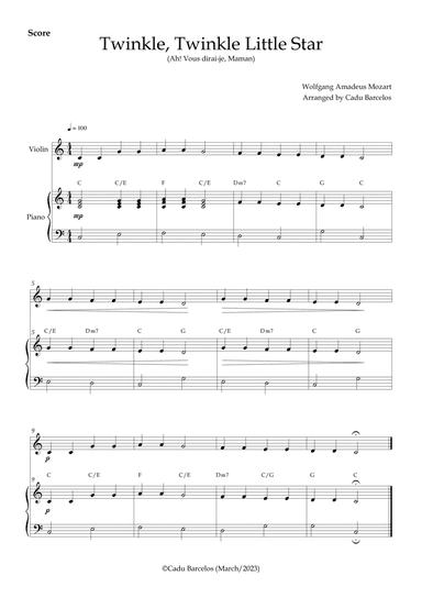 Twinkle, Twinkle Little Star - Easy Piano and Violin C Major Chords
