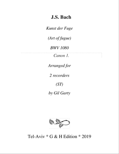 Canon 1 from Art of Fugue, BWV 1080 (arrangement for recorders)