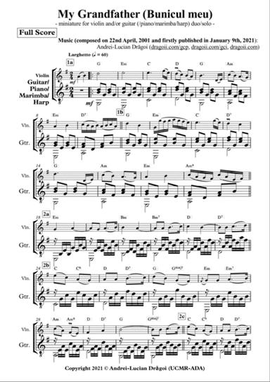 My Grandfather (Bunicul meu) - miniature for violin and/or guitar (/piano/marimba/harp) duo/solo