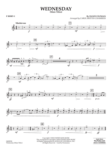 Wednesday (arr. Carol Brittin Chambers) - F Horn 1