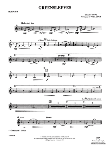 Greensleeves: 1st F Horn