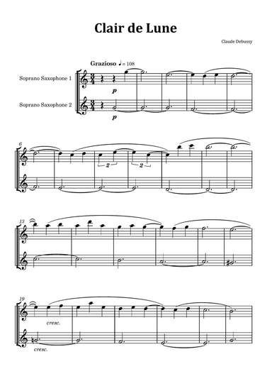 Clair de Lune by Debussy - Soprano Saxophone Duet