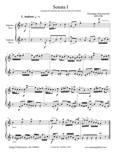Sammartini: Sonata Op.1 No.1 for Soprano Sax Duo