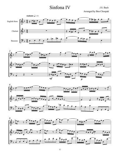 Bach Sinfonia IV for Woodwind Trio