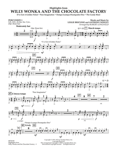Highlights from Willy Wonka And The Chocolate Factory - Percussion 1