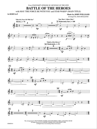 The Battle of the Heroes (from Star Wars®: Episode III Revenge of the Sith): 1st F Horn