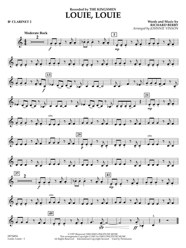 Louie, Louie (arr. Johnnie Vinson) - Bb Clarinet 2