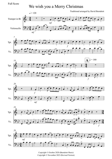We Wish You a Merry Christmas for Trumpet and Cello Duet