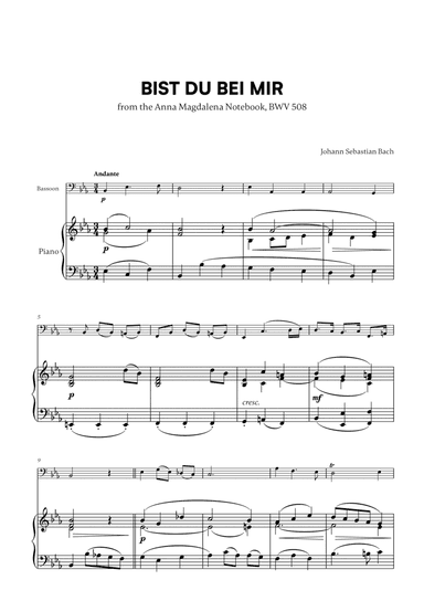 Bist du bei Mir (BWV 508) (for Bassoon and Piano)