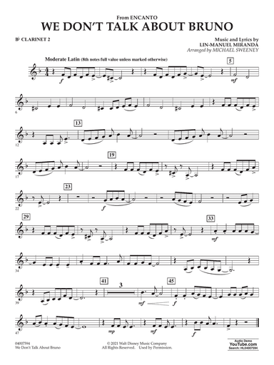 We Don't Talk About Bruno (from Encanto) (arr. Michael Sweeney) - Bb Clarinet 2