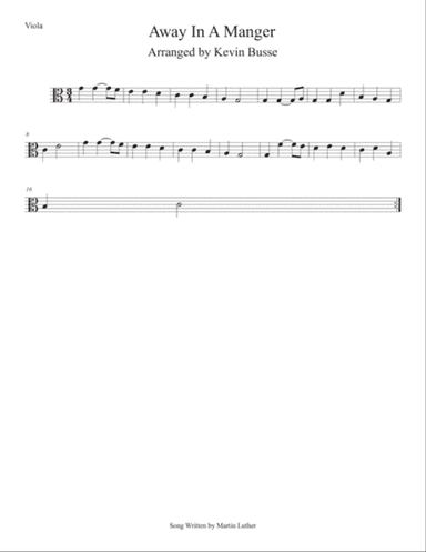 Away In A Manger (Easy key of C) Viola