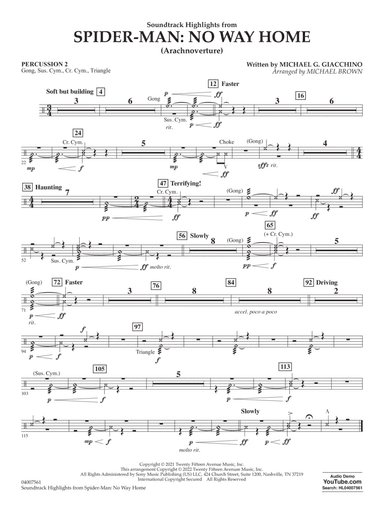 Soundtrack Highlights from Spider-Man: No Way Home (arr. Brown) - Percussion 2