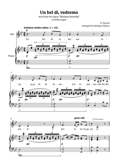 Un Bel Di Vedremo (from Madama Butterfly) - for Alto - in Bb major