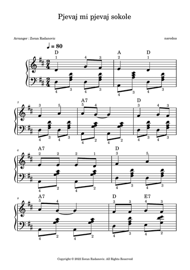 Pjevaj mi pjevaj sokole - D major