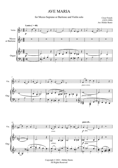 Avé Maria - César Franck for Medium Voice (Dm) and Violin Solo