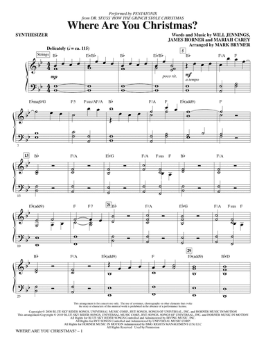 Where Are You Christmas? (from How The Grinch Stole Christmas) (arr. Mark Brymer) - Synthesizer