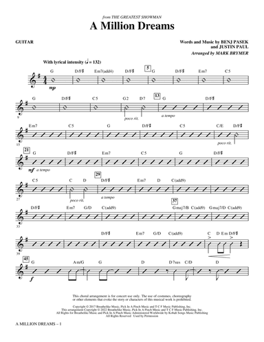 A Million Dreams (from The Greatest Showman) (arr. Mark Brymer) - Guitar
