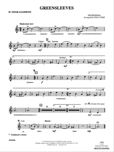 Greensleeves: B-flat Tenor Saxophone