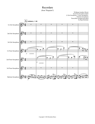 Recordare (from "Requiem") (F) (Saxophone Sextet - 3 Alto, 3 Ten, 1 Bari)
