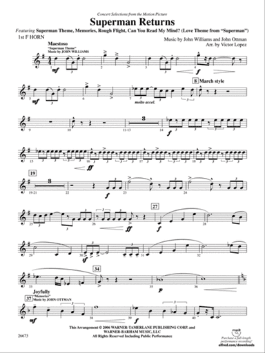 Superman Returns, Concert Selections from: 1st F Horn