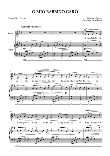 O Mio Babbino Caro | Male Voice Tenor | G Major | Piano accompaniment | Pedal