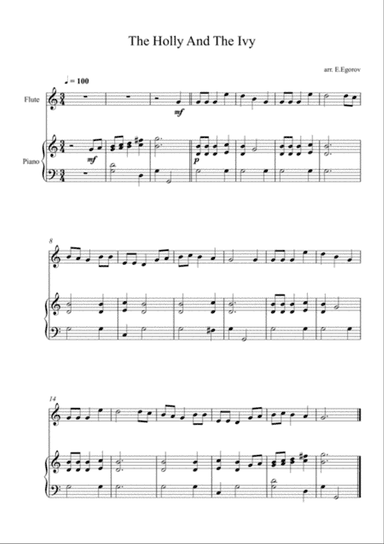 The Holly And The Ivy, For Flute & Piano