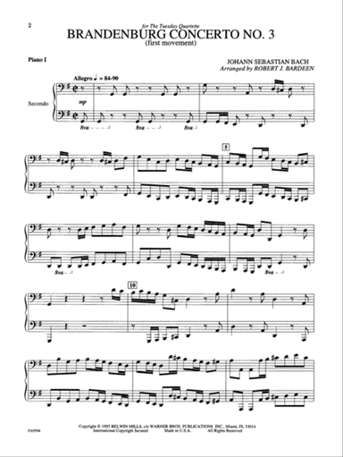 Brandenburg Concerto No. 3 (First Movement) - Piano Quartet (2 Pianos, 8 Hands)