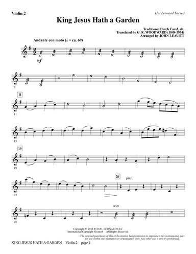 King Jesus Hath a Garden (arr. John Leavitt) - Violin 2