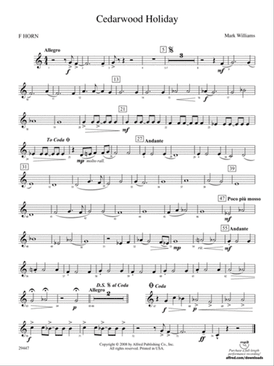 Cedarwood Holiday: 1st F Horn