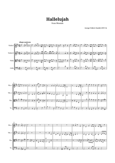 Hallelujah by Handel for String Quartet