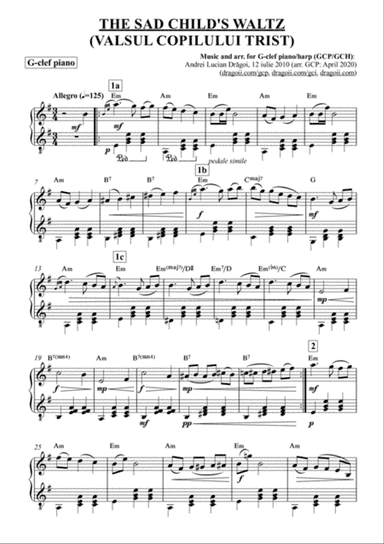 THE SAD CHILD'S WALTZ (VALSUL COPILULUI TRIST) - arr. for G-clef piano/harp (GCP/GCH) (including lea
