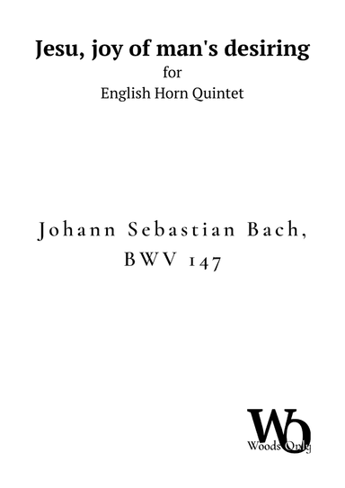 Jesu, joy of man's desiring by Bach for English Horn Quintet