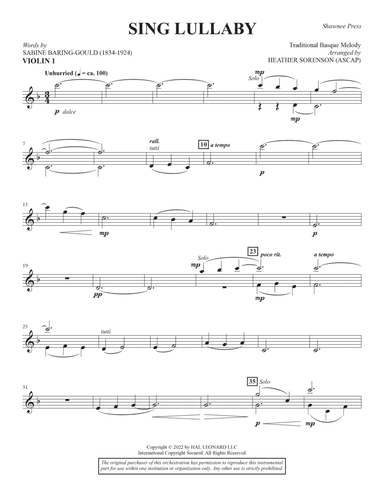 Sing Lullaby (arr. Heather Sorenson) - Violin 1