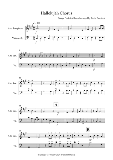 Hallelujah Chorus for Alto Saxophone and Cello Duet