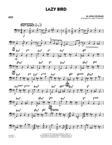 Lazy Bird (arr. Mike Tomaro) - Bass