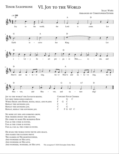 Joy to the World for Tenor Saxophone