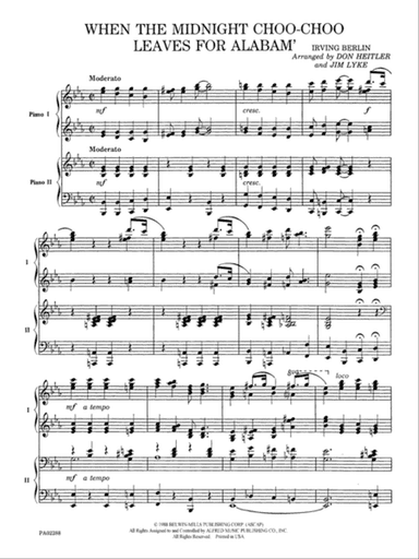 When the Midnight Choo-Choo Leaves for Alabam' - Piano Duo (2 Pianos, 4 Hands)