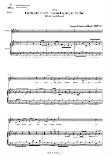 Gedenke doch, mein Geist, zurucke, BWV 509 (Original key. E-flat Major)