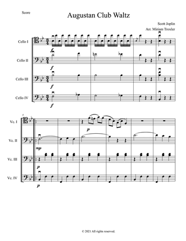 Augustan Club Waltz for Cello Quartet or Cello Ensemble