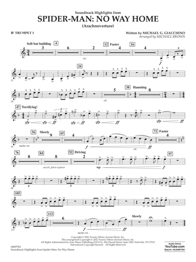 Soundtrack Highlights from Spider-Man: No Way Home (arr. Brown) - Bb Trumpet 1