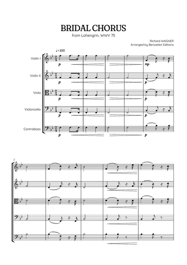 Wagner • Here Comes the Bride (Bridal Chorus) from Lohengrin | string quintet sheet music