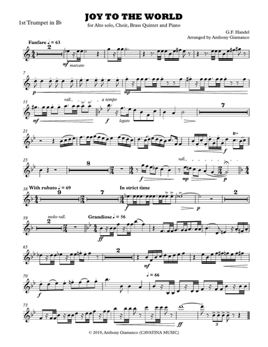 Joy to the World (alto solo, choir, piano, brass quintet) - 1st Bb TRUMPET PART