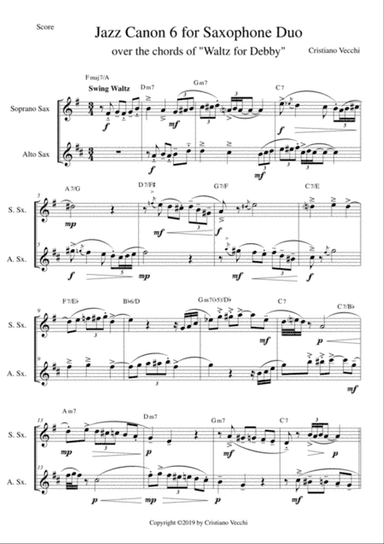 Jazz Canon 6 for Saxophone Duo