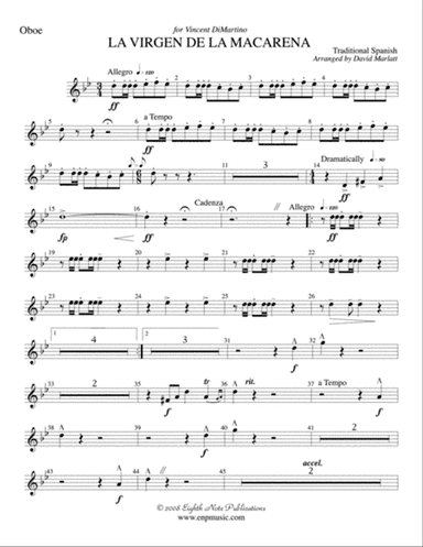 La Virgen de la Macarena (Solo Trumpet and Concert Band): Oboe
