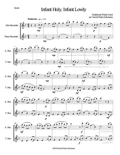 Infant Holy, Infant Lowly (W Żlobie Leży) for alto and tenor recorder