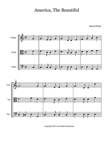 Patriotic Hymns For String Trio - violin, viola, and cello