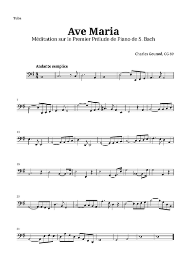 Ave Maria by Gounod for Tuba Solo